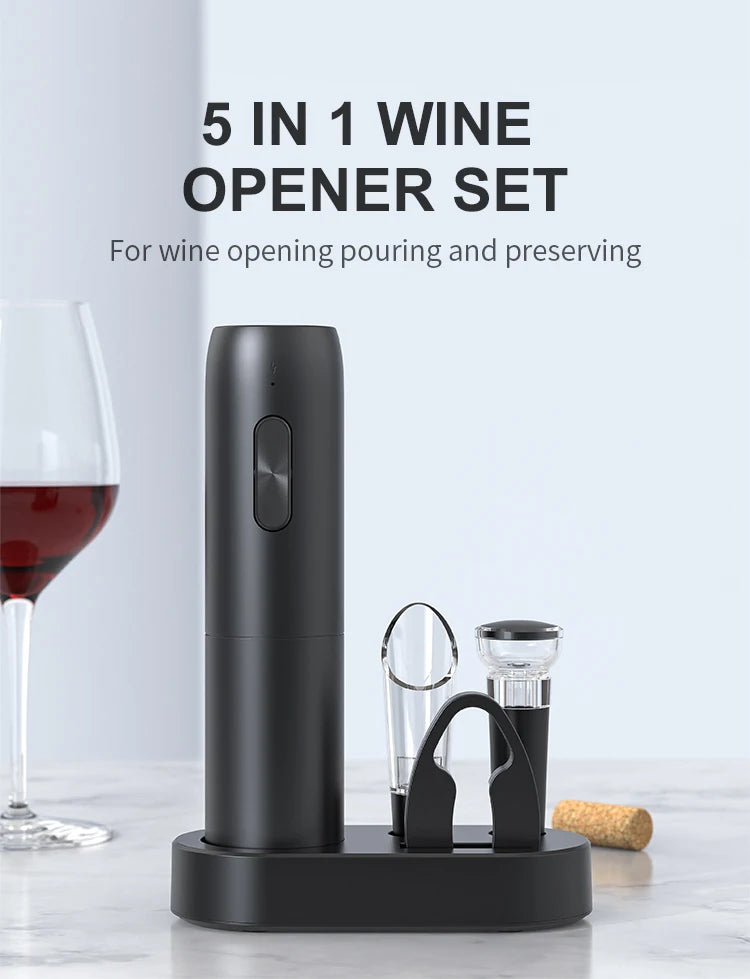 Electric Wine Bottle Opener – Automatic Rechargeable Corkscrew with Charging Base for Wine Lovers