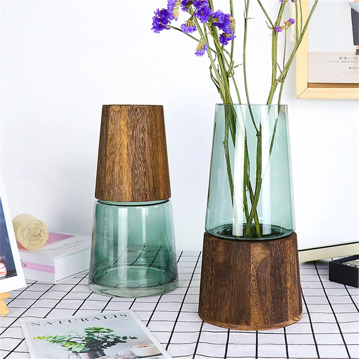 Luxury Wood & Glass Flower Vase