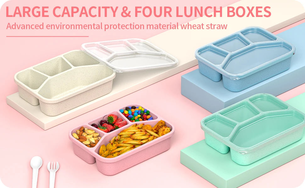 Bento Lunch Box with 4 Compartments | Durable, BPA-Free Meal Prep Container for Kids