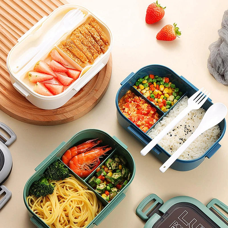 1200ML 2-Layer Bento Lunch Box with Spoon & Fork