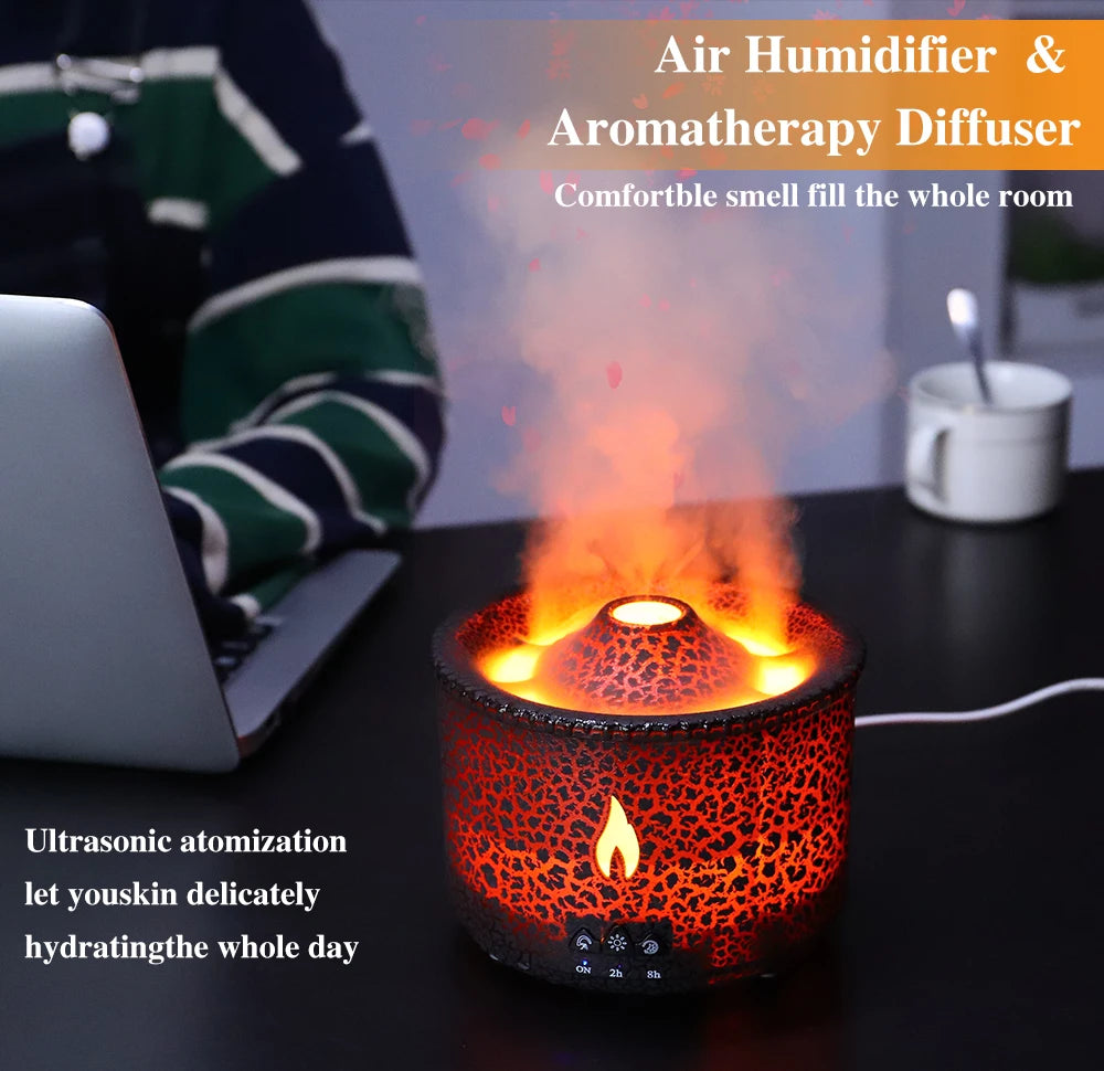 Volcano Flame Humidifier & Aroma Diffuser – Remote-Controlled Mist Maker for Home Fragrance