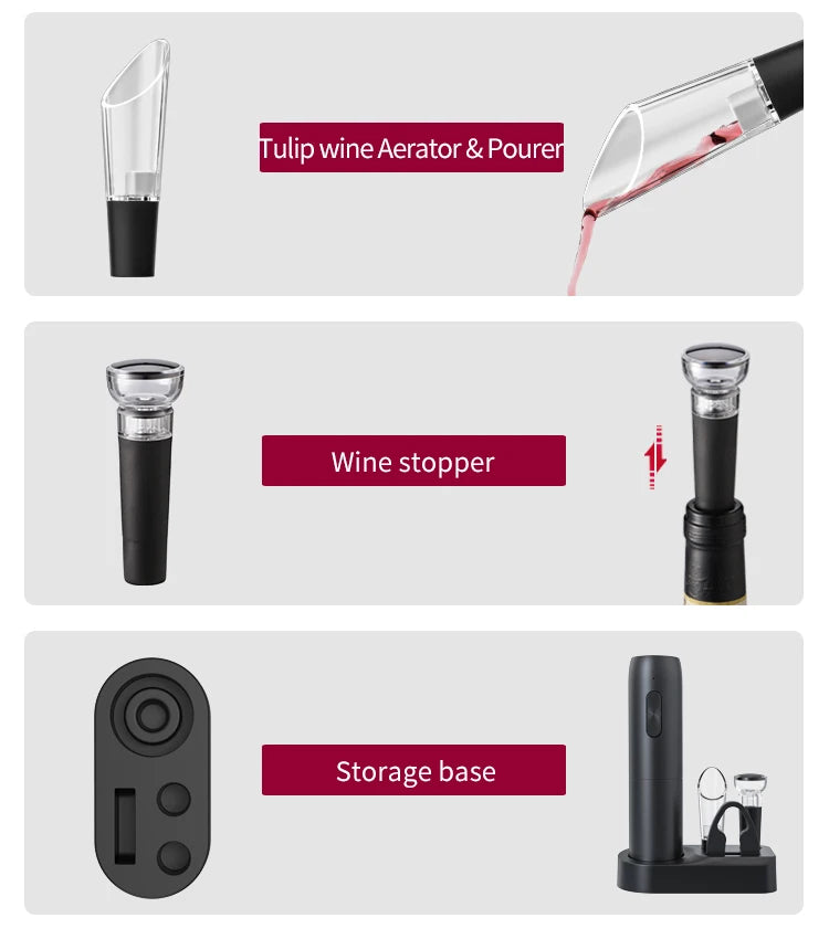 Electric Wine Bottle Opener – Automatic Rechargeable Corkscrew with Charging Base for Wine Lovers