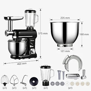 6 Speed 500W Tilt-Head Stand Mixer | 3-in-1 Stainless Steel Kitchen Cake Mixer