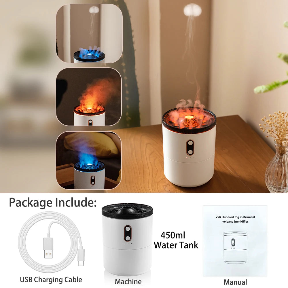 Volcano Flame Humidifier & Aroma Diffuser – Remote-Controlled Mist Maker for Home Fragrance