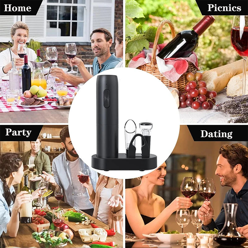 Electric Wine Bottle Opener – Automatic Rechargeable Corkscrew with Charging Base for Wine Lovers