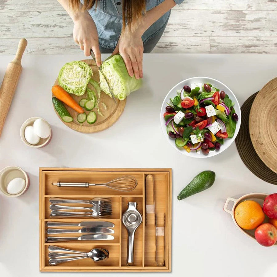 Expandable Bamboo Cutlery Rack