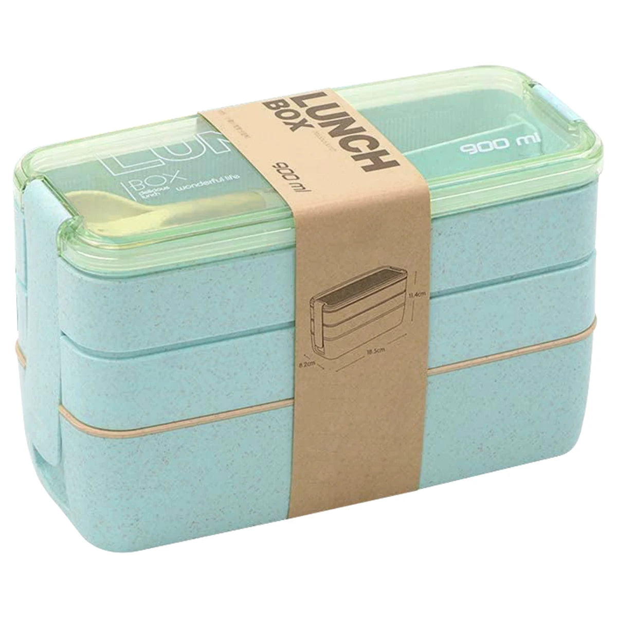 900ML Leak-Proof 3-Stack Bento Lunch Box | Portable Wheat Straw Food Container for Kids