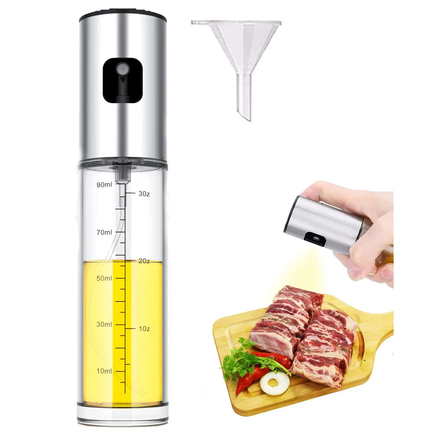 Olive Oil Spray Bottle 100ml – Mister Dispenser with Funnel for Cooking | Kitchen Essentials