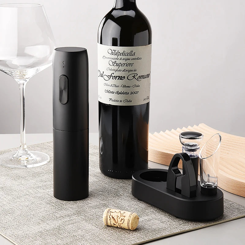 Electric Wine Bottle Opener – Automatic Rechargeable Corkscrew with Charging Base for Wine Lovers