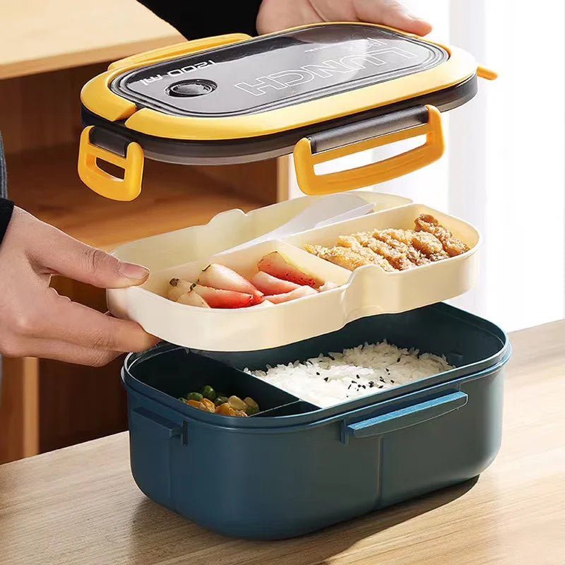 1200ML 2-Layer Bento Lunch Box with Spoon & Fork