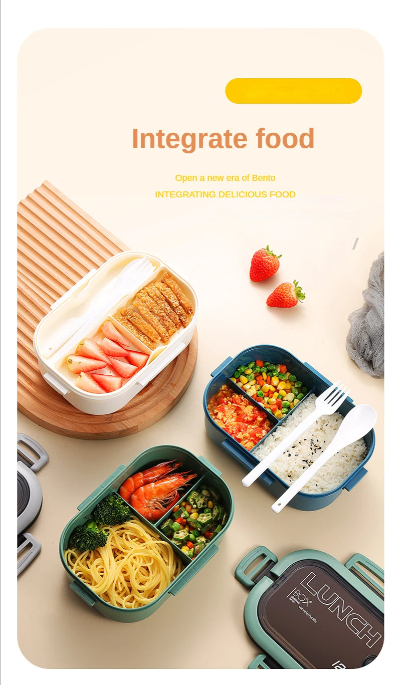 1200ML 2-Layer Bento Lunch Box with Spoon & Fork