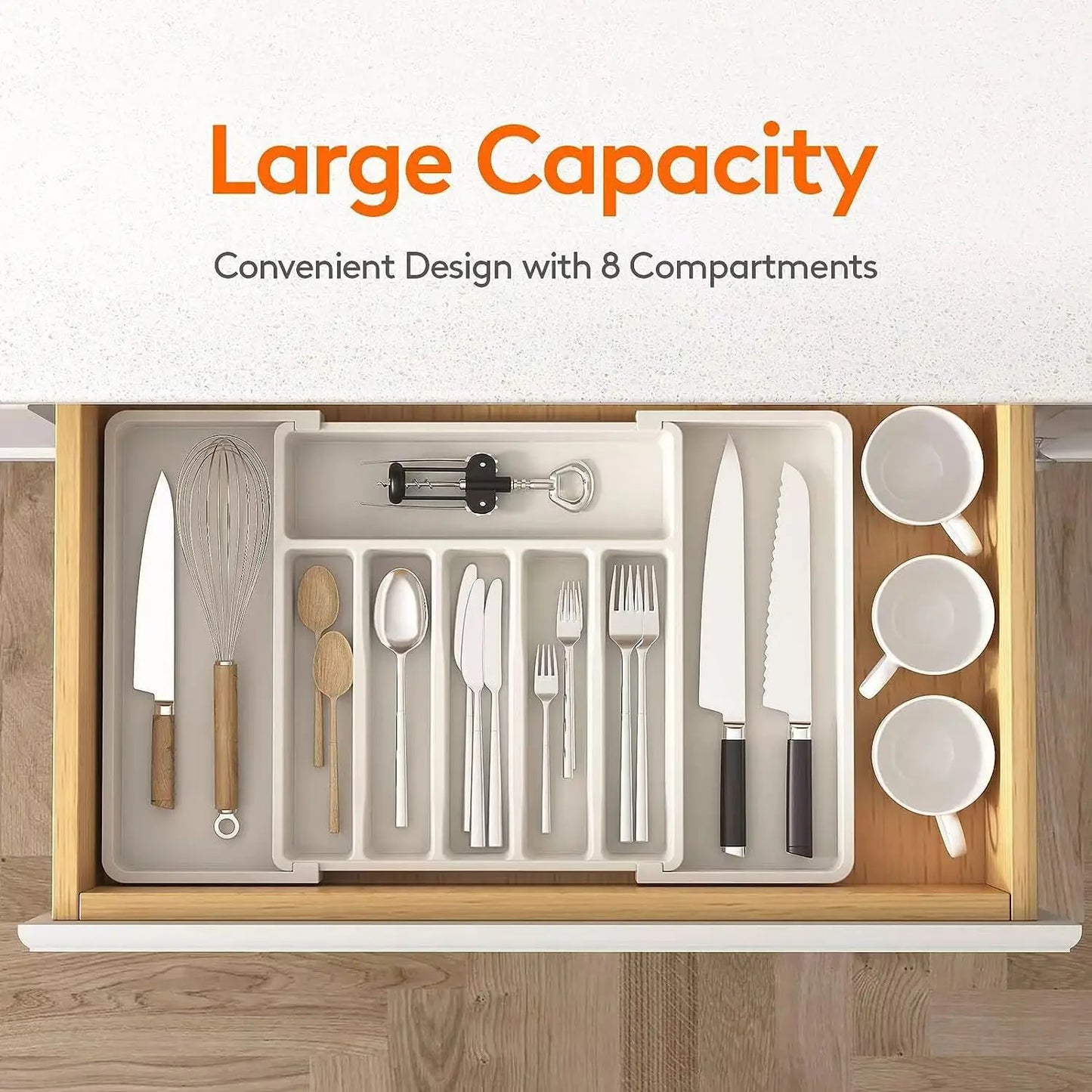 Expandable Silverware Drawer Organizer with Knife Holder