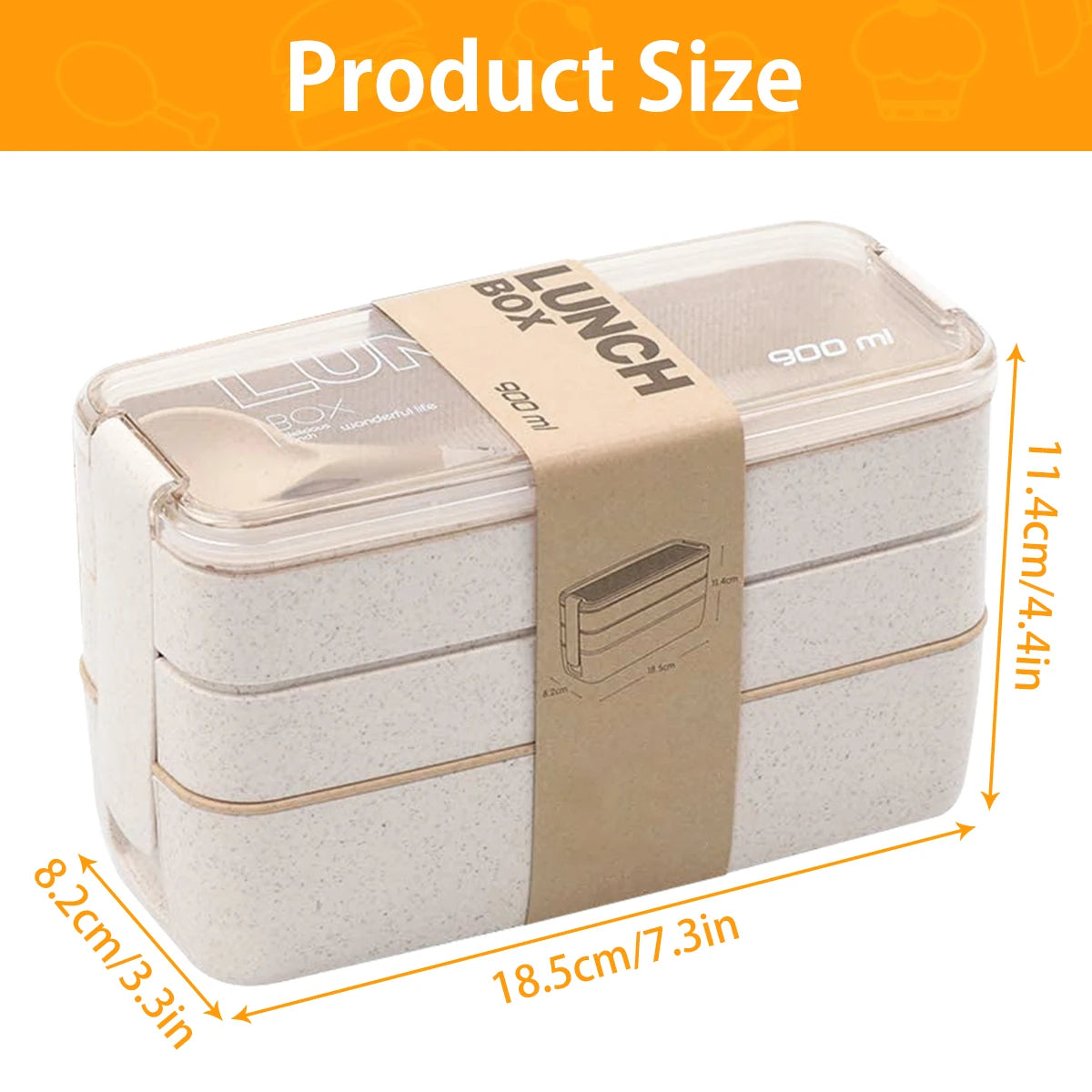 900ML Leak-Proof 3-Stack Bento Lunch Box | Portable Wheat Straw Food Container for Kids