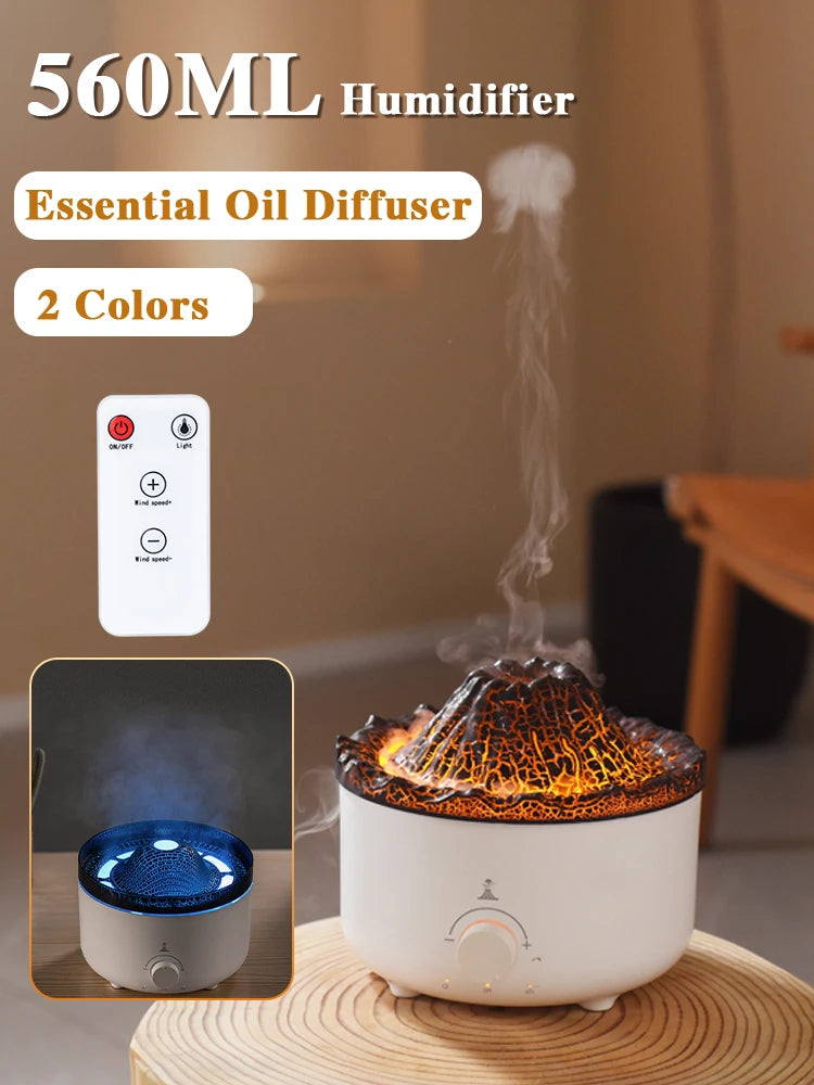 Volcano Flame Humidifier & Aroma Diffuser – Remote-Controlled Mist Maker for Home Fragrance