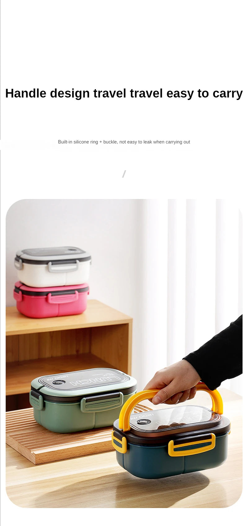 1200ML 2-Layer Bento Lunch Box with Spoon & Fork