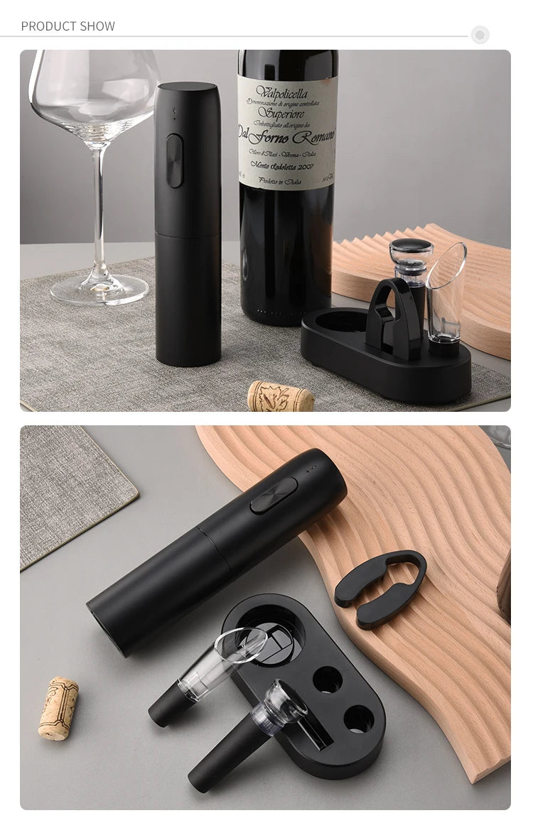 Electric Wine Bottle Opener – Automatic Rechargeable Corkscrew with Charging Base for Wine Lovers