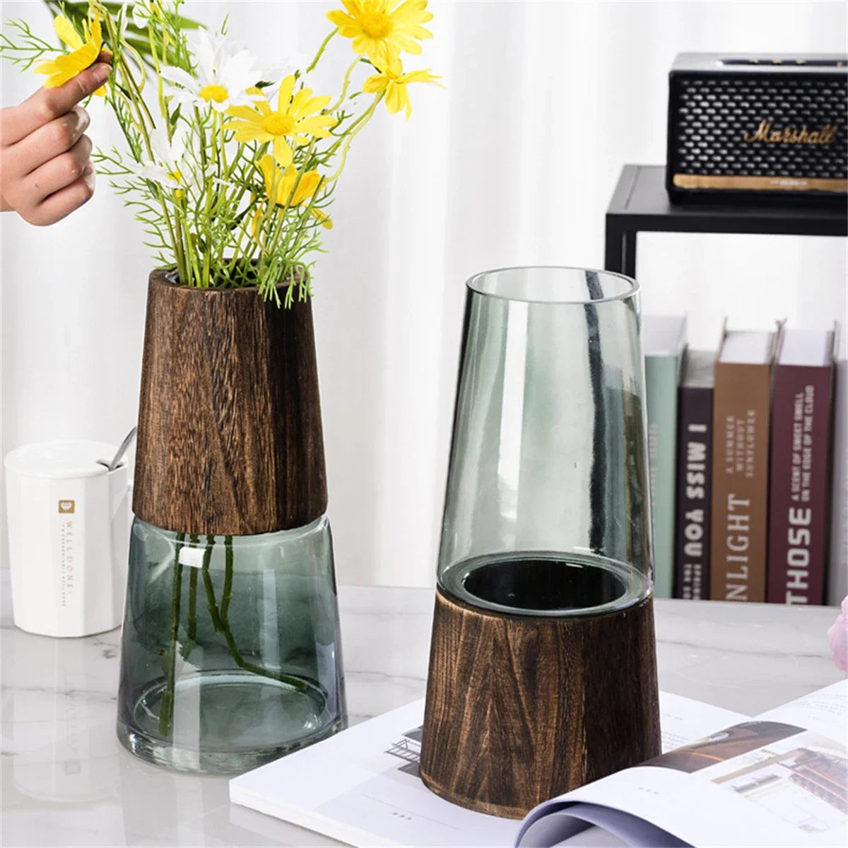 Luxury Wood & Glass Flower Vase