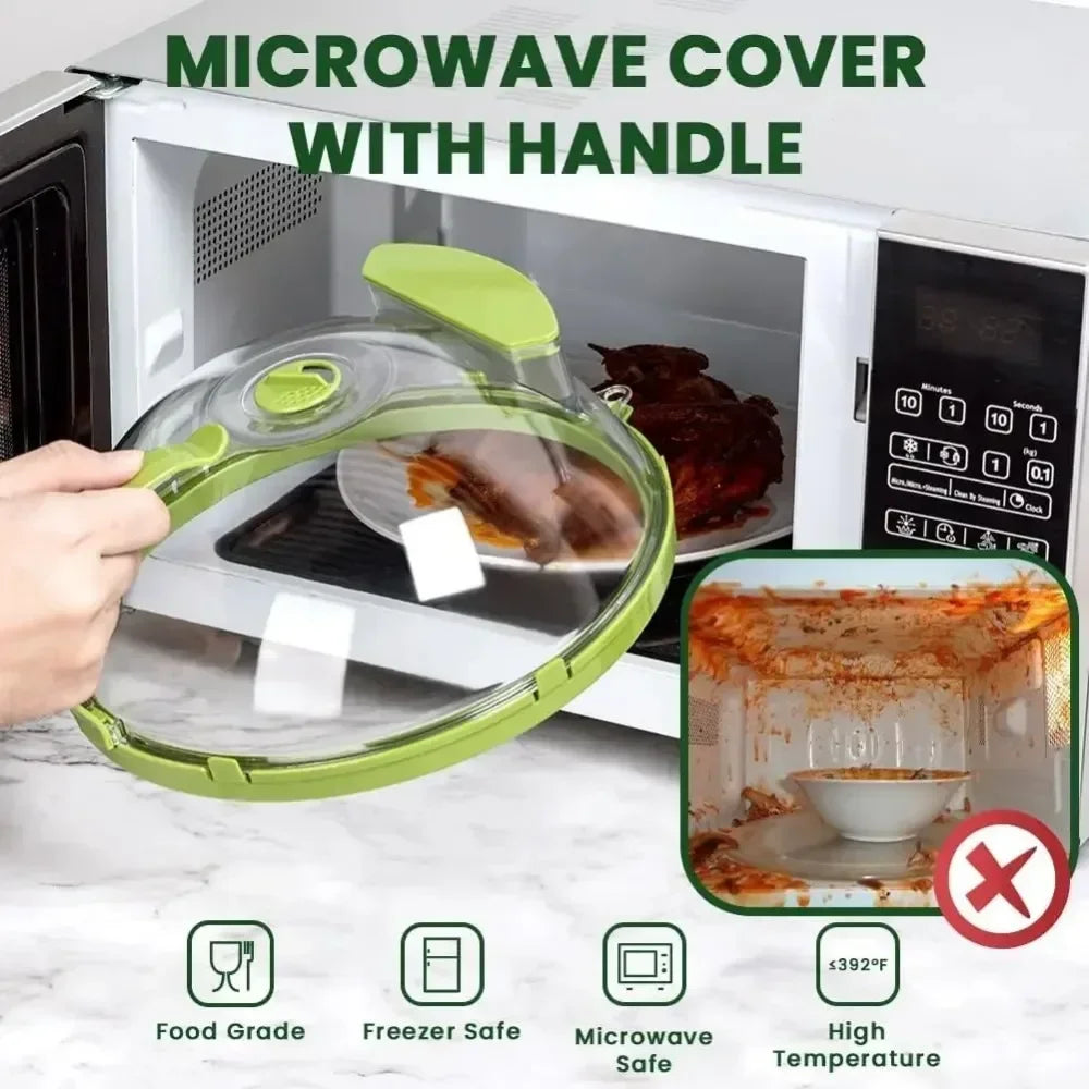 10-Inch Clear Microwave Food Cover with Steamer & Handle – Microwave Splatter Protector for Plates"