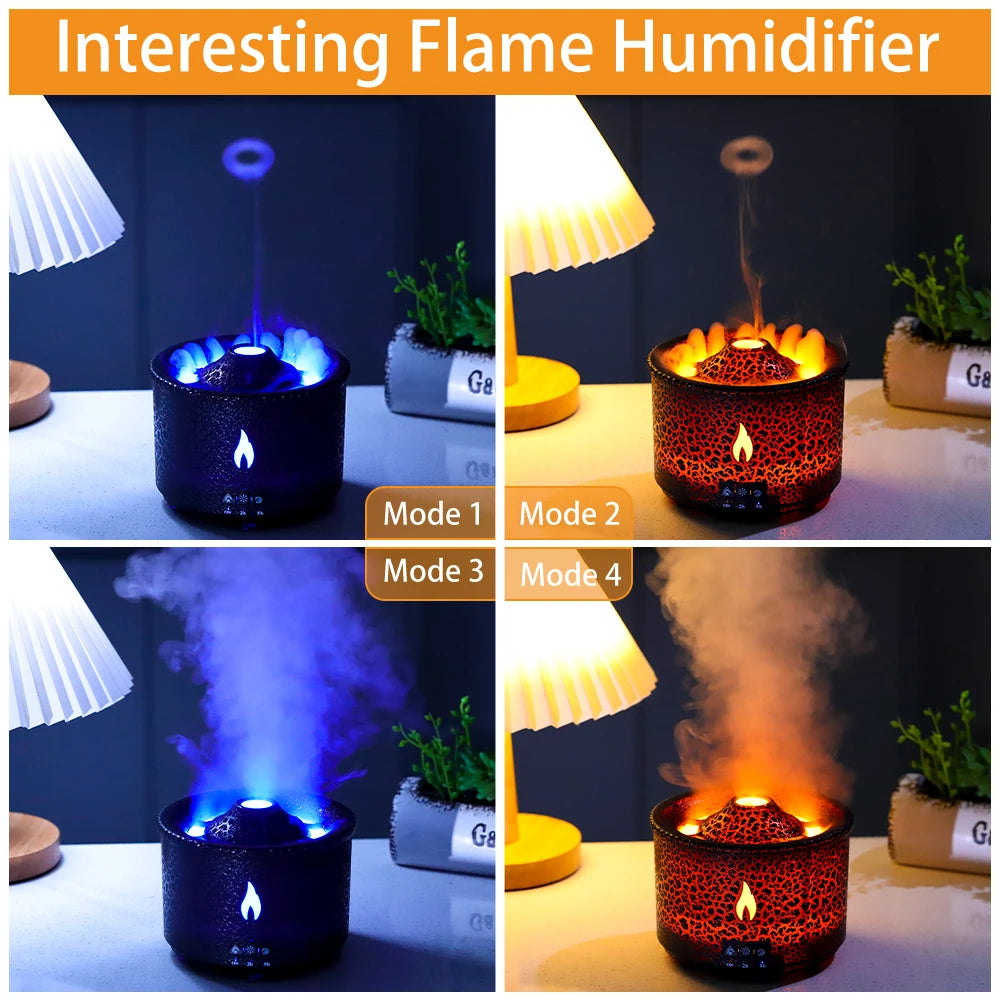 Volcano Flame Humidifier & Aroma Diffuser – Remote-Controlled Mist Maker for Home Fragrance