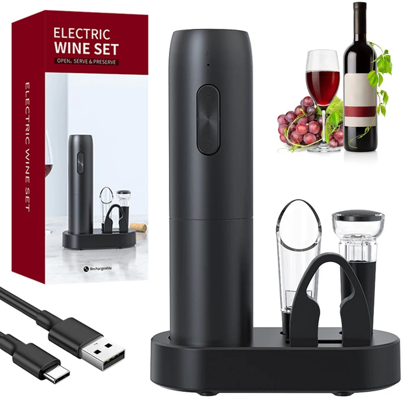 Electric Wine Bottle Opener – Automatic Rechargeable Corkscrew with Charging Base for Wine Lovers