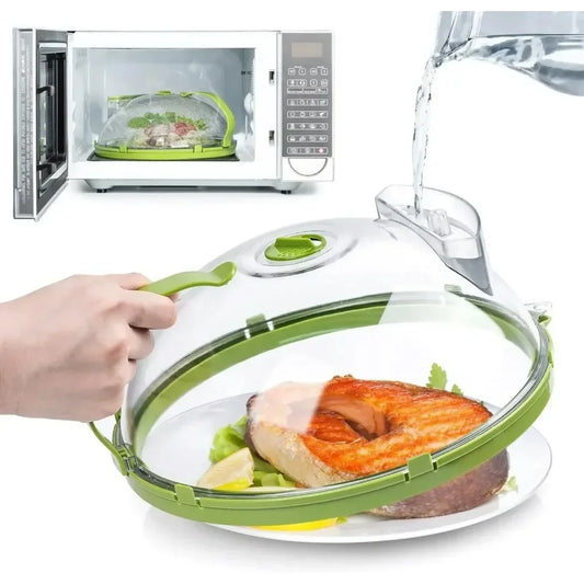 10-Inch Clear Microwave Food Cover with Steamer & Handle – Microwave Splatter Protector for Plates"